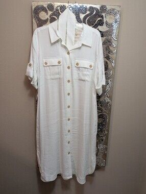 NWOT Soft Surroundings Button-Front White Shirt Dress XL